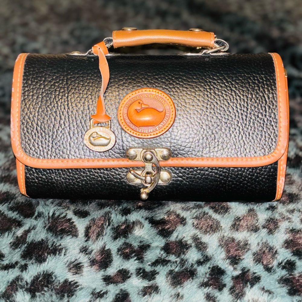 Vintage Dooney and Burke Black and Orange Leather Handbag